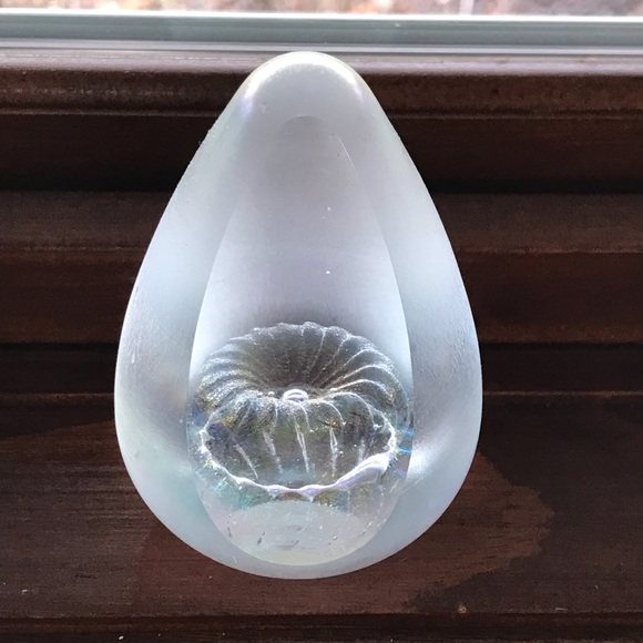 Frosted Art Glass Paperweight Cut Window Iridescent Fountain Eickholt Style - Picture 2 of 11